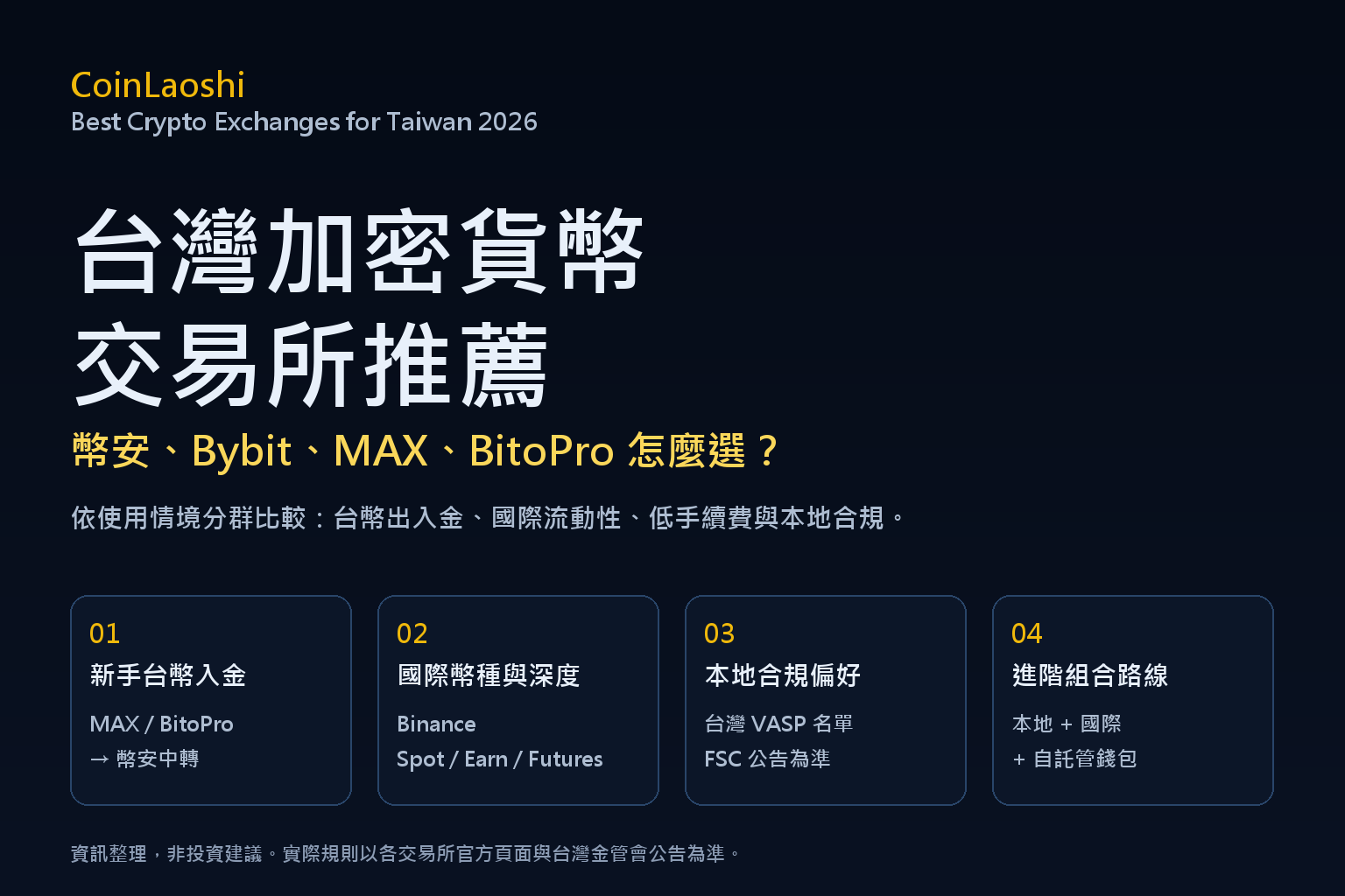 【2026最新】台灣虛擬貨幣交易所推薦與排名｜幣安、Bybit、MAX、BitoPro 怎麼選？