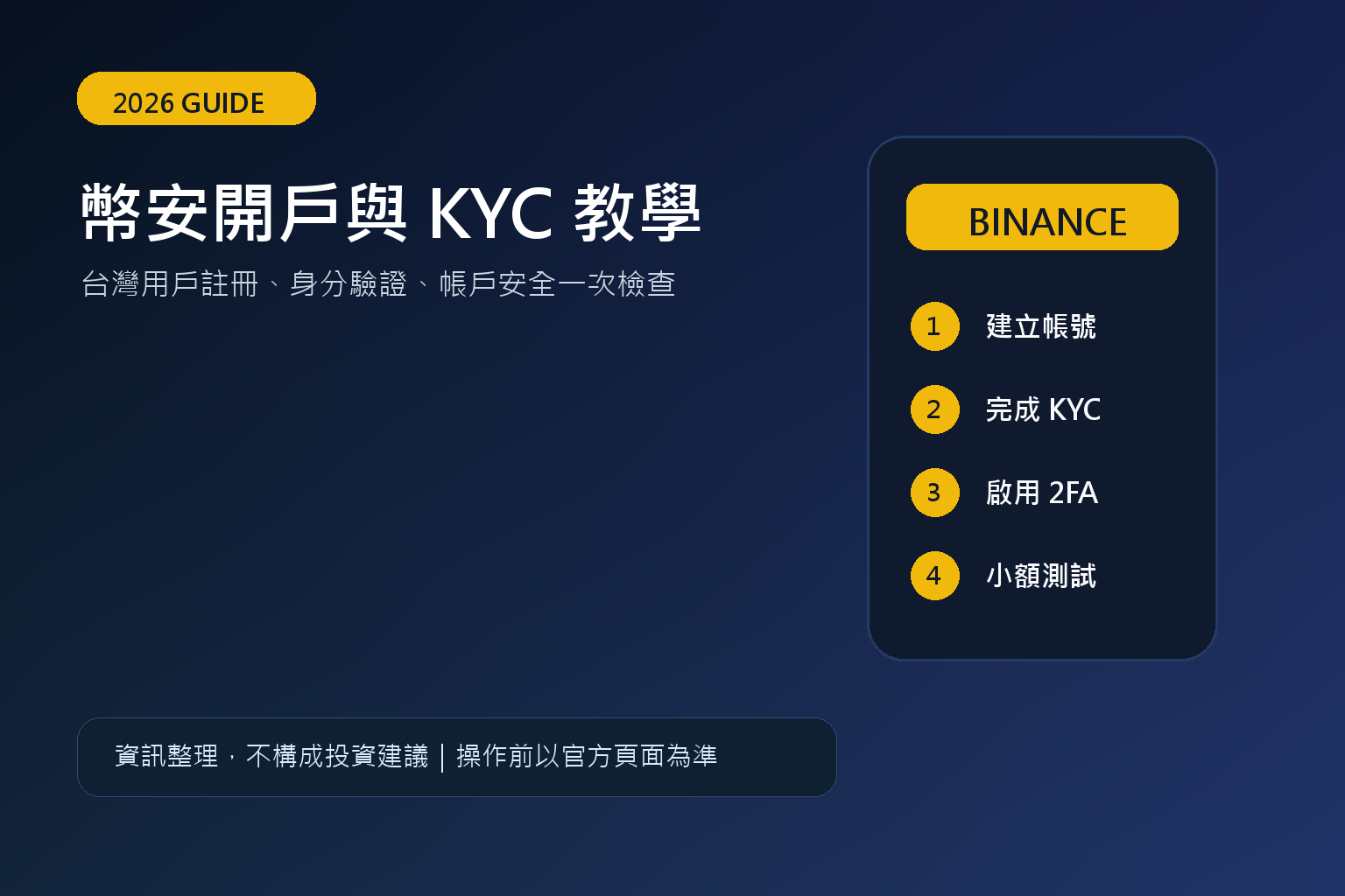 【2026最新】幣安開戶教學|台灣用戶註冊、KYC 身分驗證與帳戶安全設定